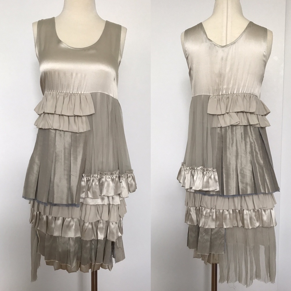 John Rochas Empire Raw Edge Ruffle Cocktail Dress