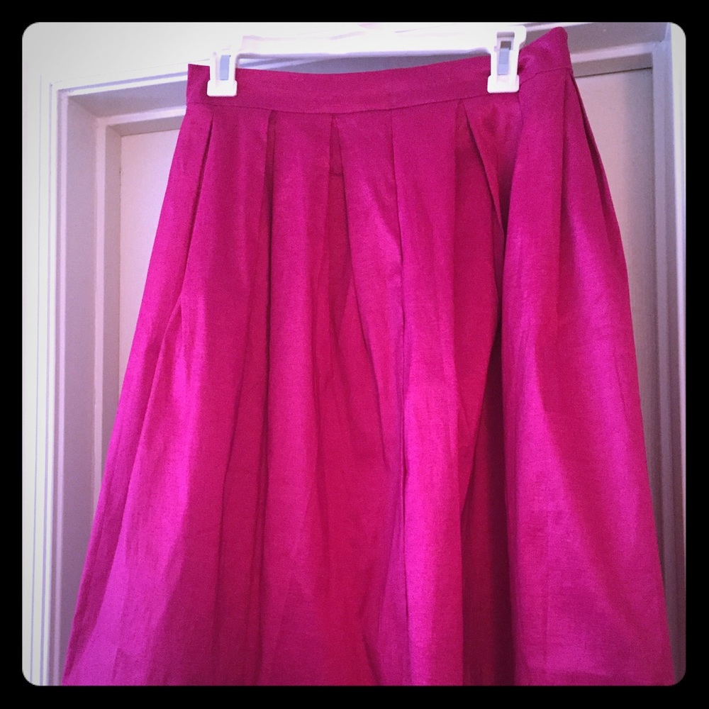 High waisted silk stretch pink midi skirt