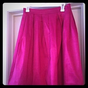 High waisted silk stretch pink midi skirt