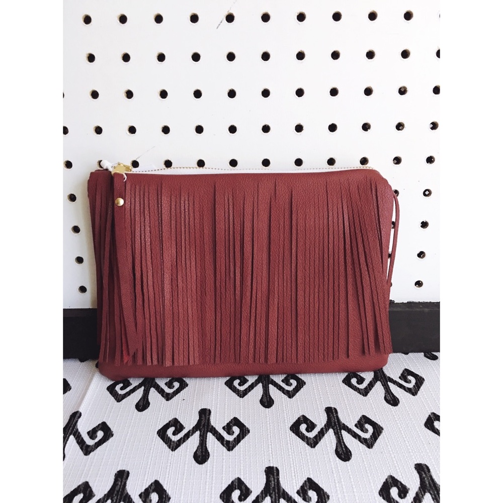 •SALE• The CHLOE Oxblood Leather Fringe Clutch