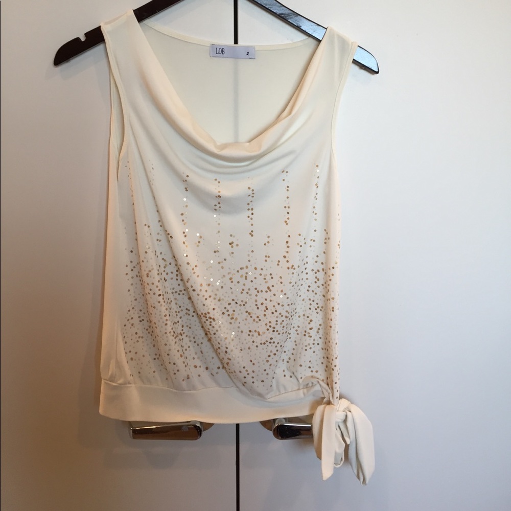 Cascading gold sequin top blouse