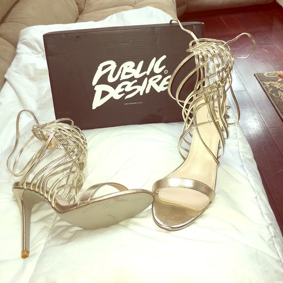 NWT gold strappy sexy high heel - Picture 2 of 5