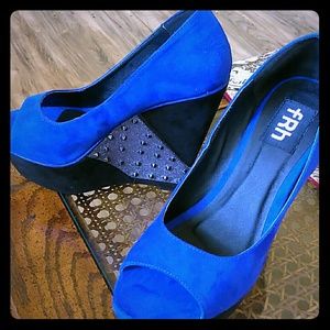 Royal Blue, Black, & Silver Wedges