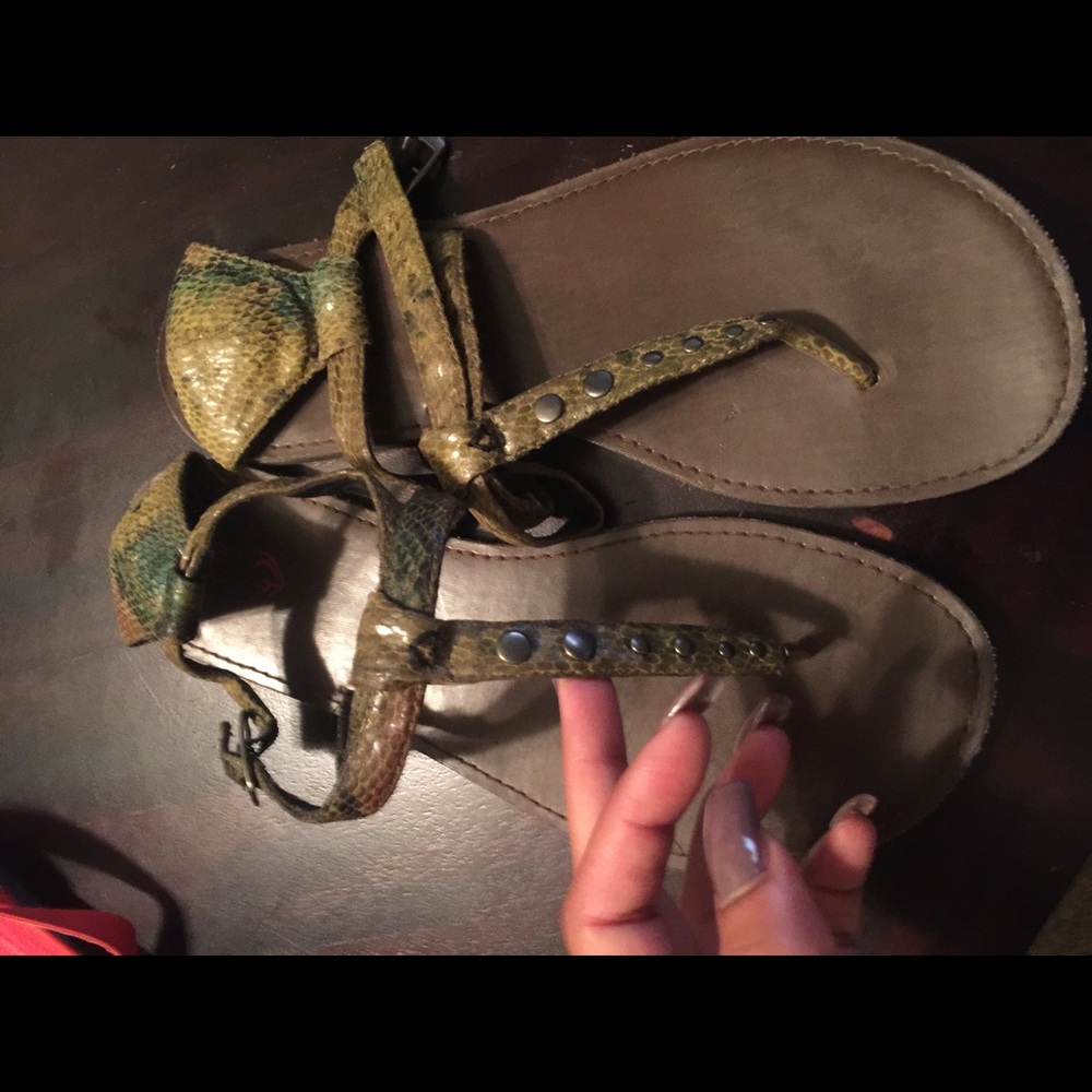Green snake skin sandals