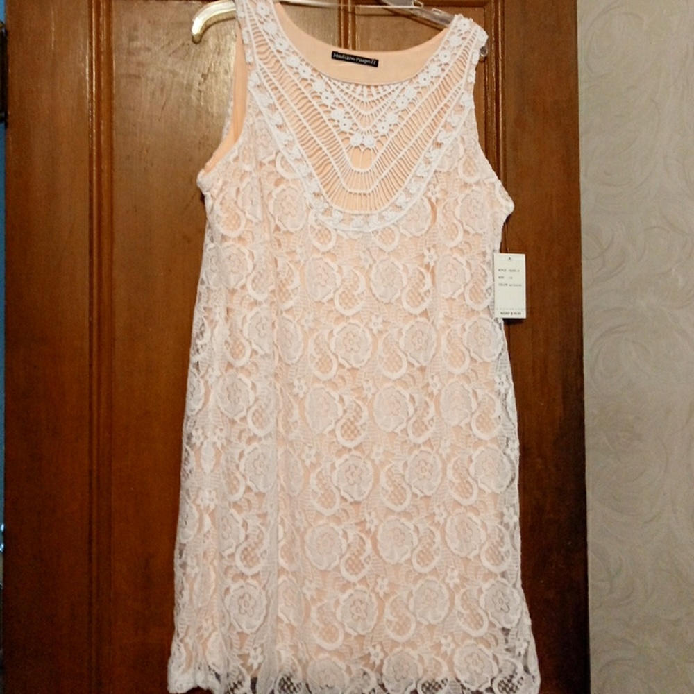 Madison Paige II Peach and White Overlay Dress