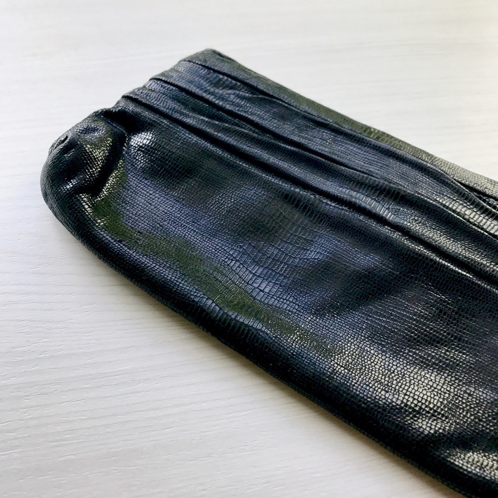 ✨HP!✨ Lauren Merkin Navy Lizard-Embossed Clutch