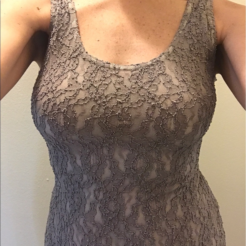Taupe lace cocktail dress