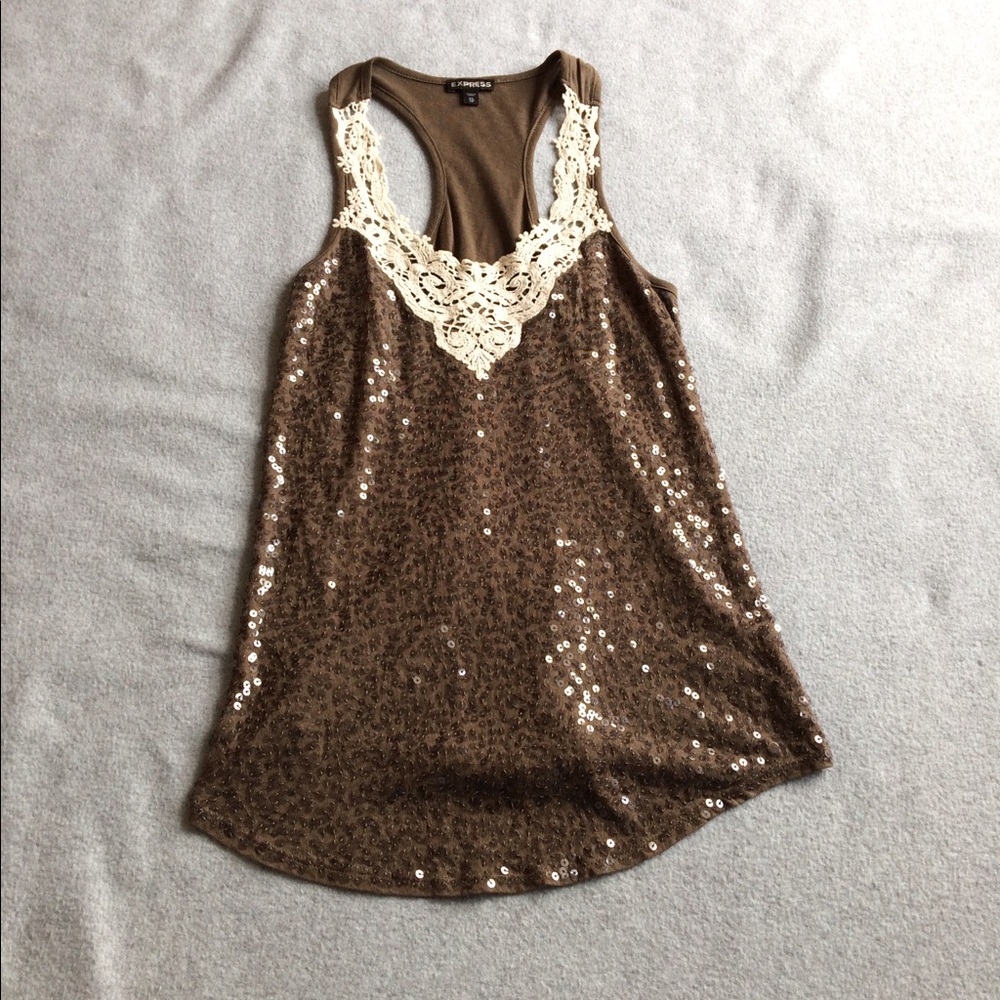 Express brown sequin tank top