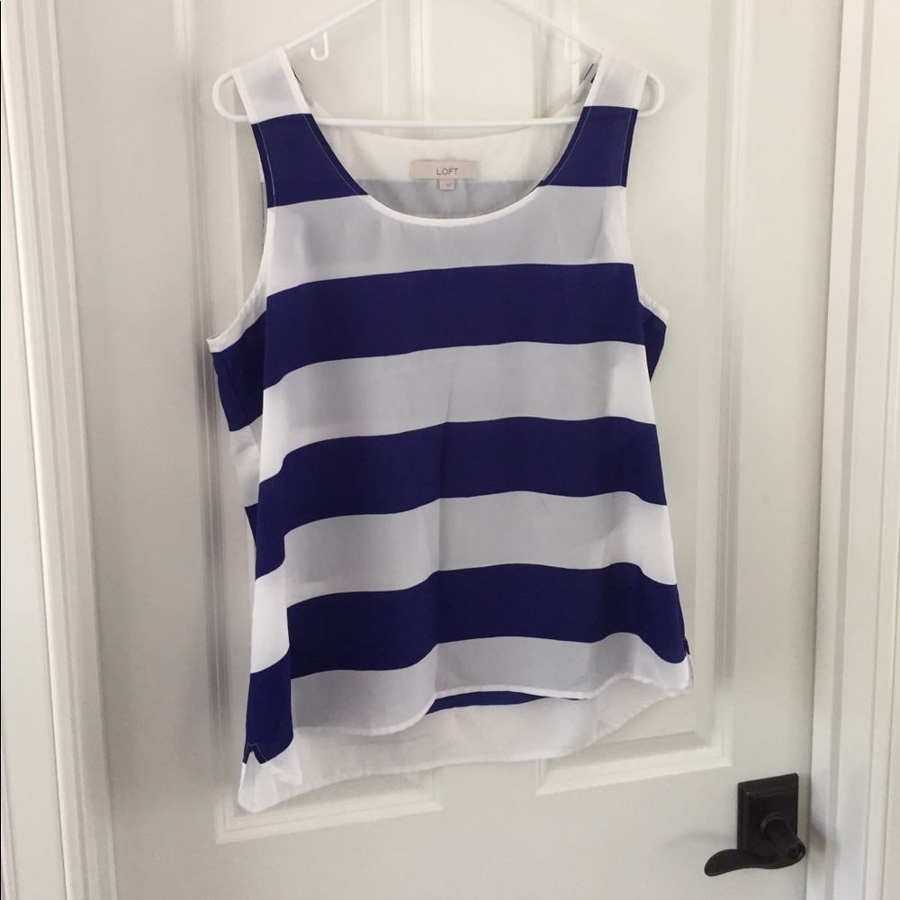 Sheer blue and white striped tank