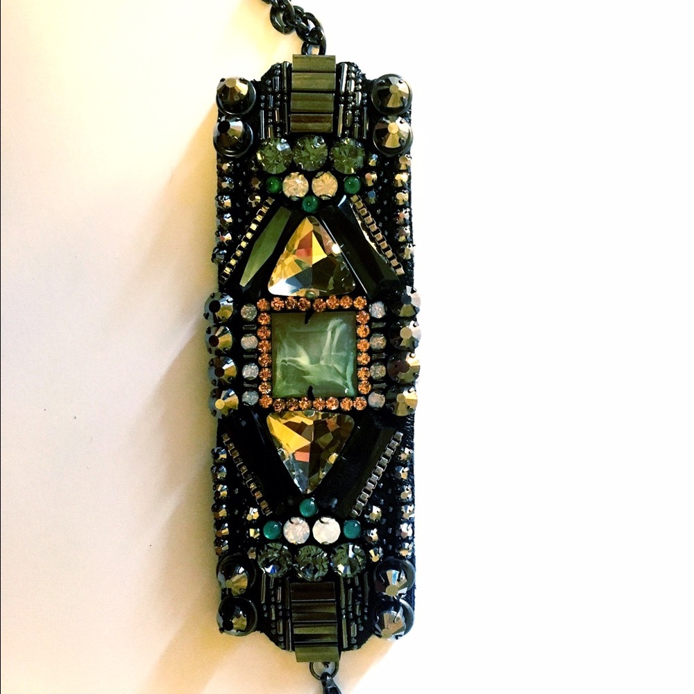 Nocturne hand beaded leather cuff