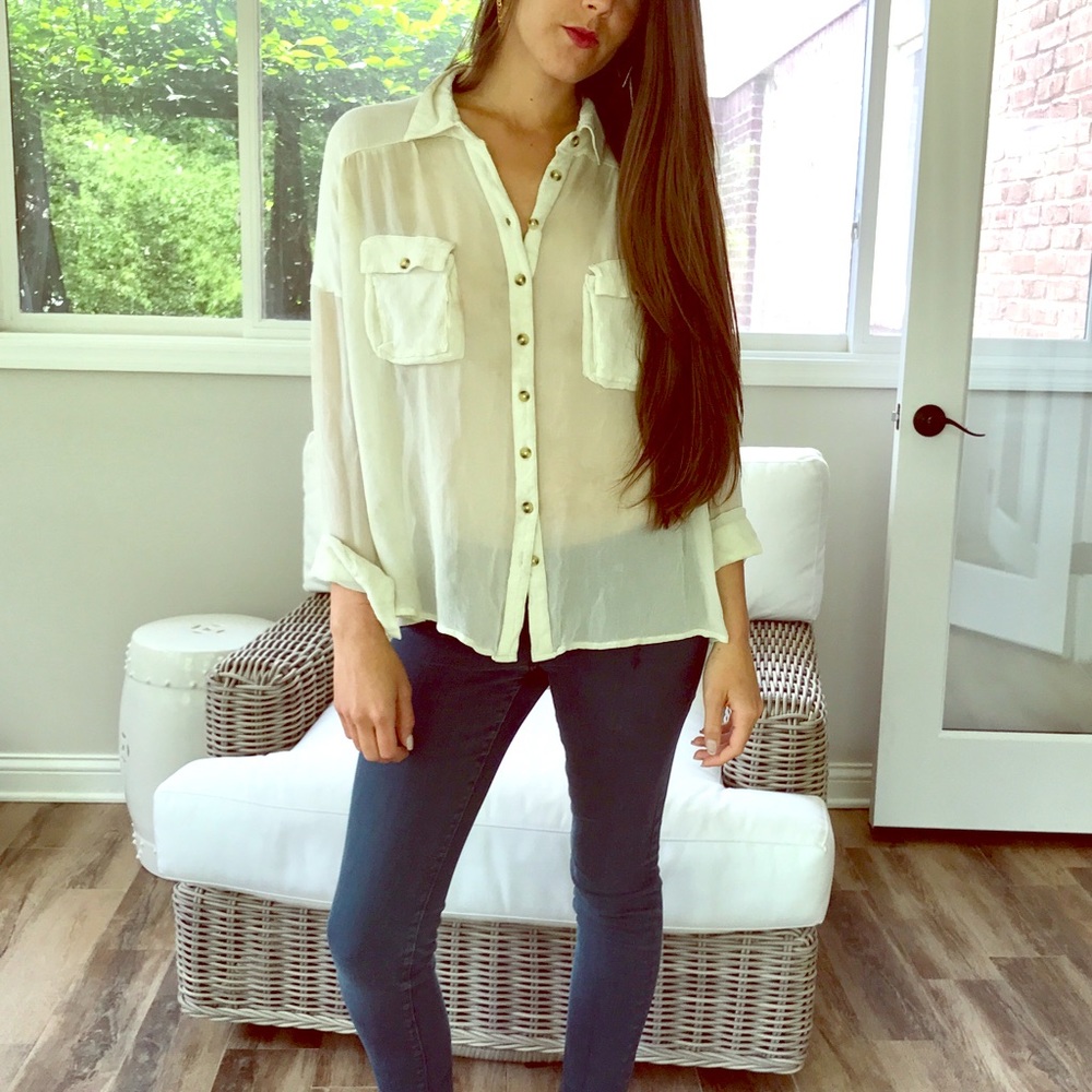Free people boho off white shirt