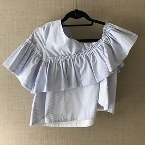 ZARA blue white stripe off the shoulder blouse ZARA blue white stripe off the shoulder blouse