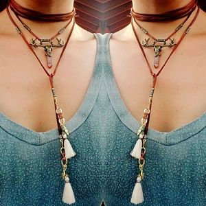 "Solar Sashay"🌵Crystal Stag Skull Wrap Choker