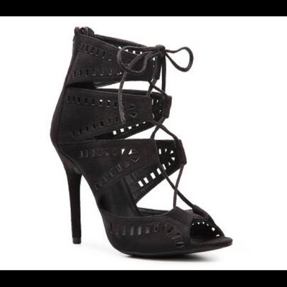 Lace up suede heels
