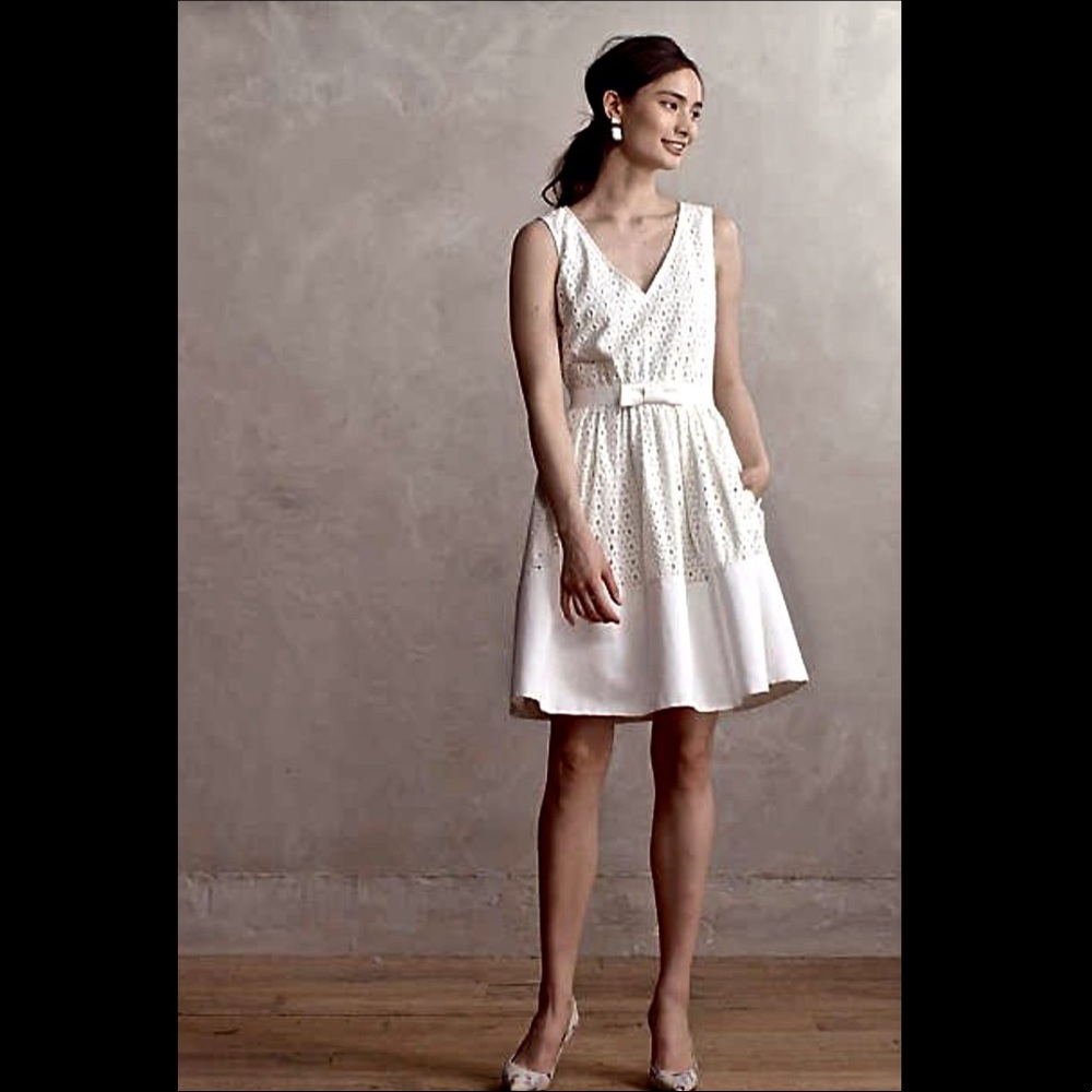 Anthropologie Eyelet Waist Bow Sleeveless Dress 8 - Picture 3 of 8