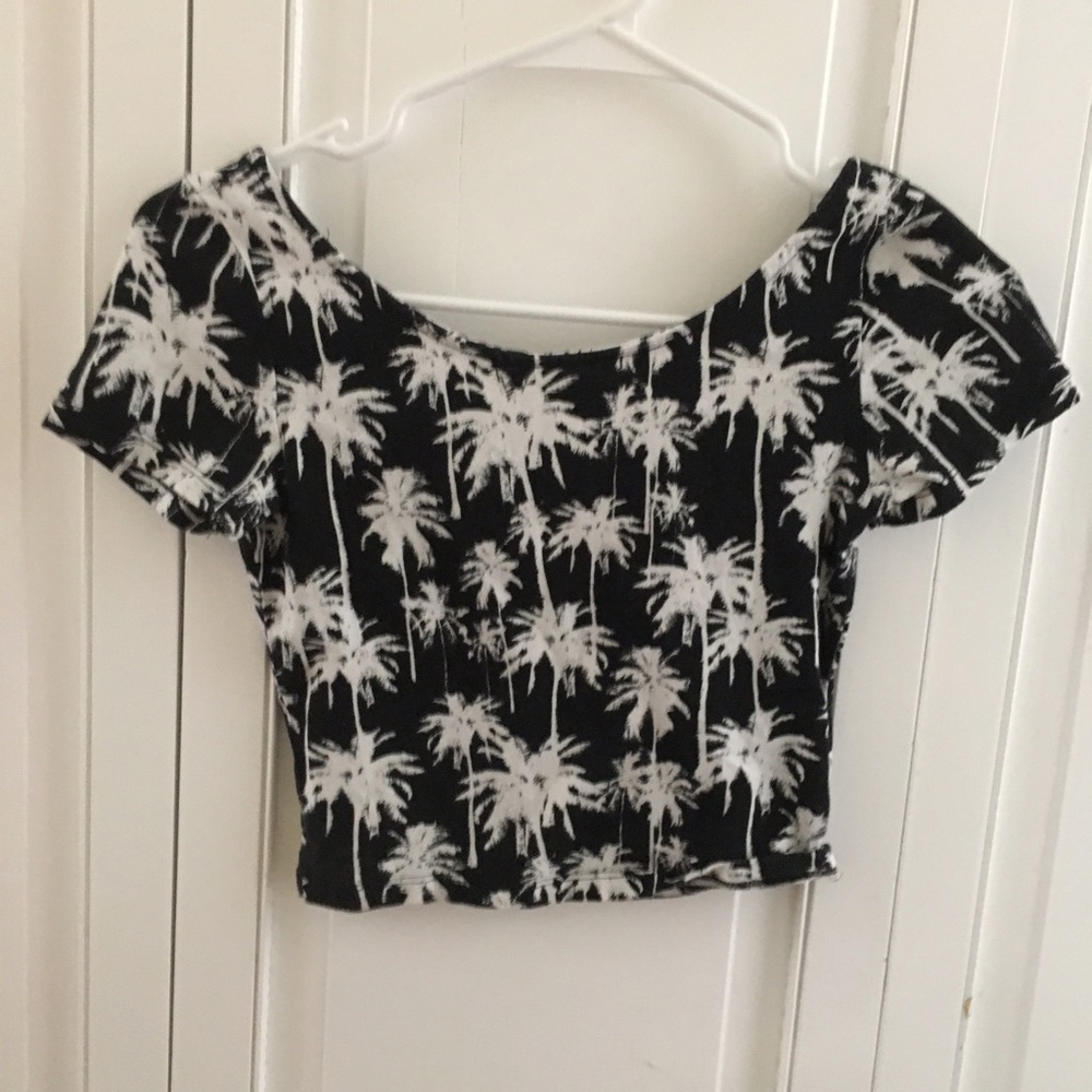White And Black Palm Tree Crop Top