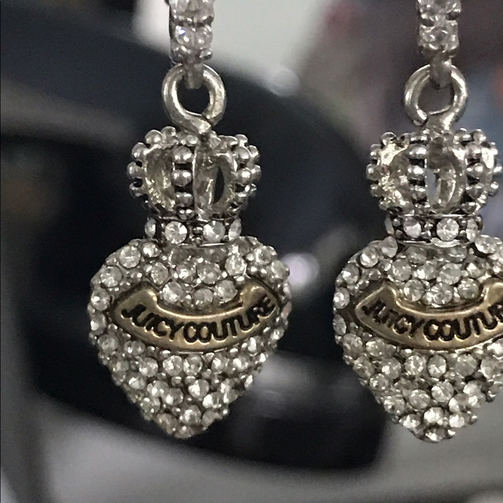 Silver Crystal Drop Heart Juicy Couture Earrings