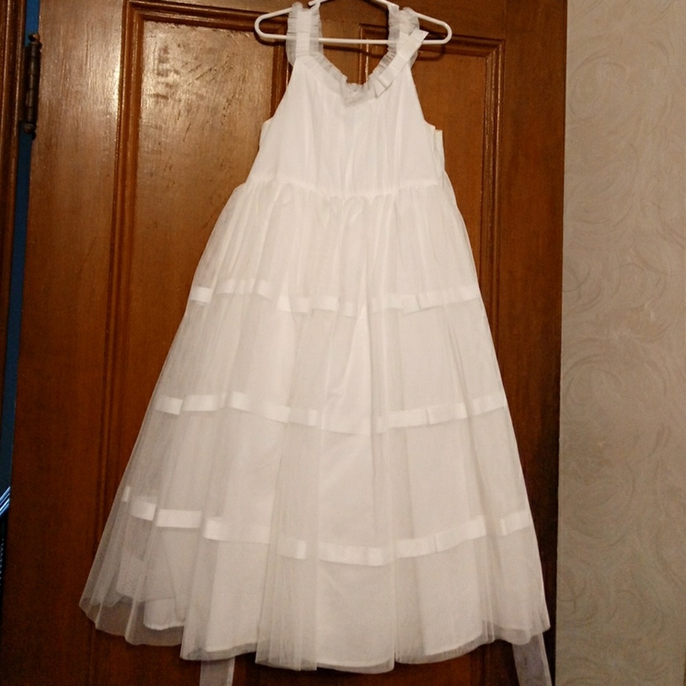 Bella White Bowed Girls Dress