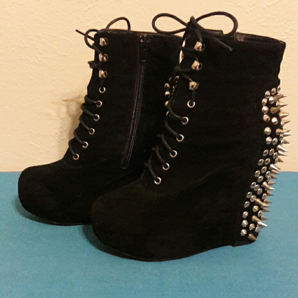 Black suede spike bootie