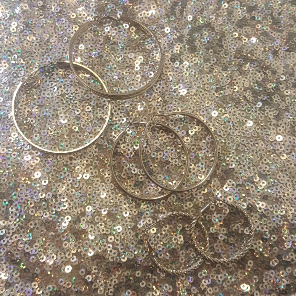 3 pc silver hoop earrings