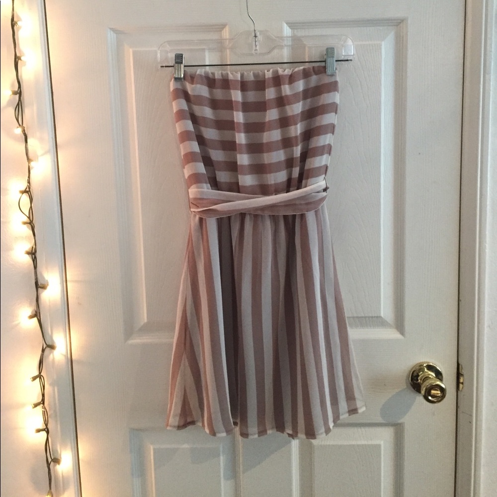 Summertime Tan & Cream Stripped Mini Dress