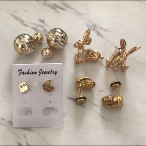 Set of 4 pairs of gold metal earrings.