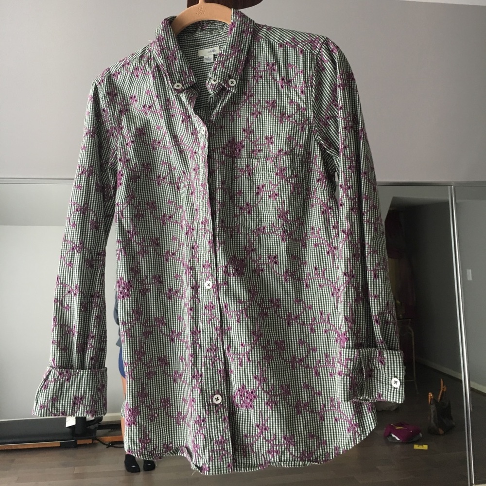 ODILLE | Anthro Embroidered Eyelet Button Down Top