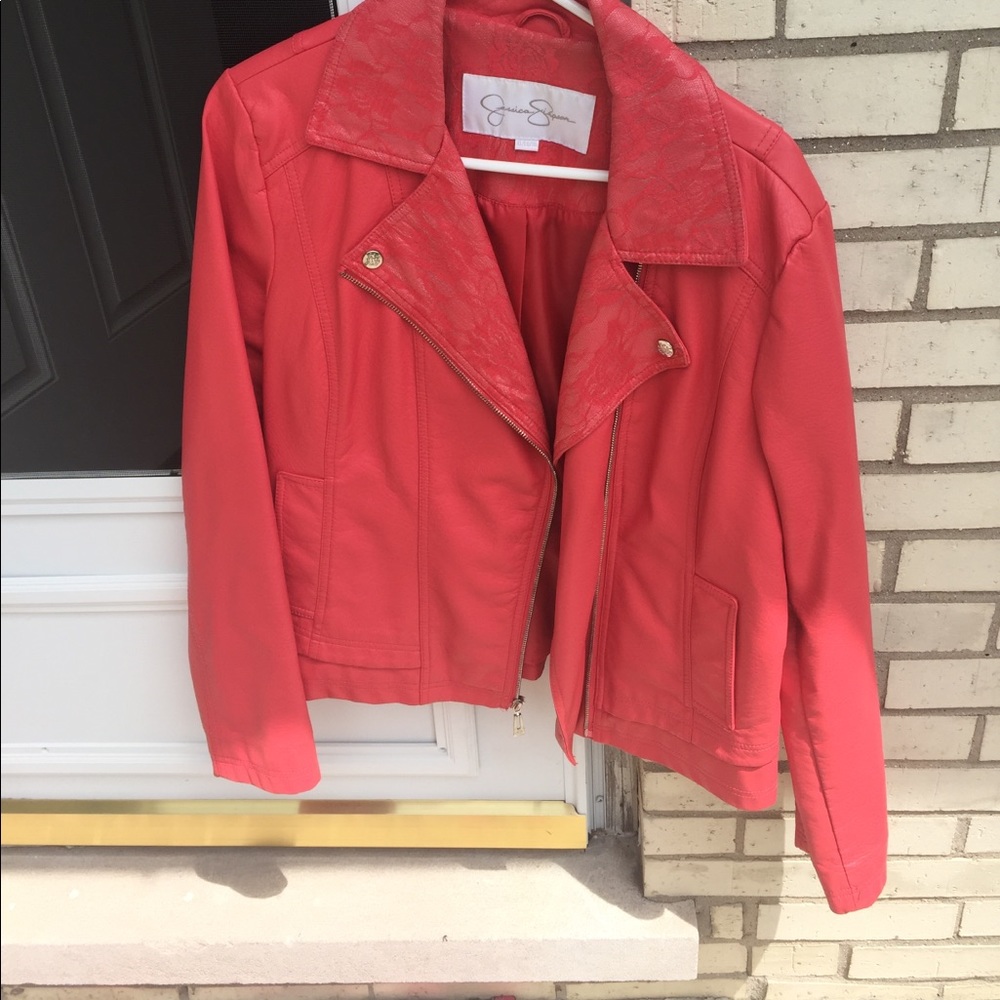JESSICA SIMPSON coral leather jacket XL