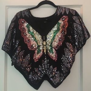 Sequined Butterfly Top w/ Open Sides