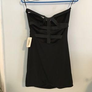 Strapless black minidress with cut out back
