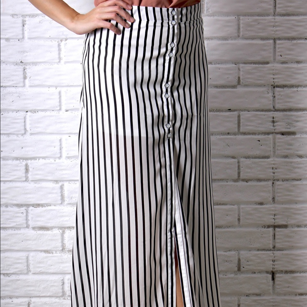 Jail Bird - Striped Button Maxi Skirt
