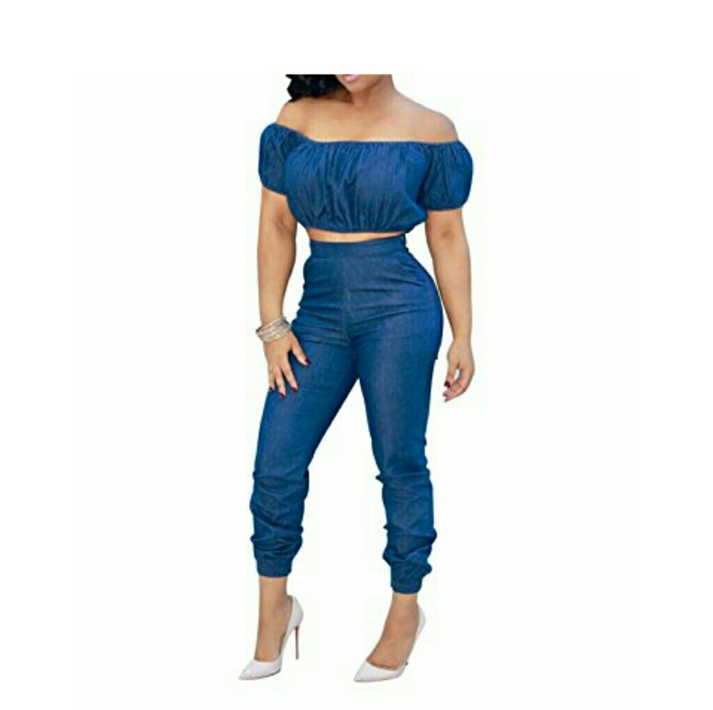 Sexy two piece denim jumpsuit.