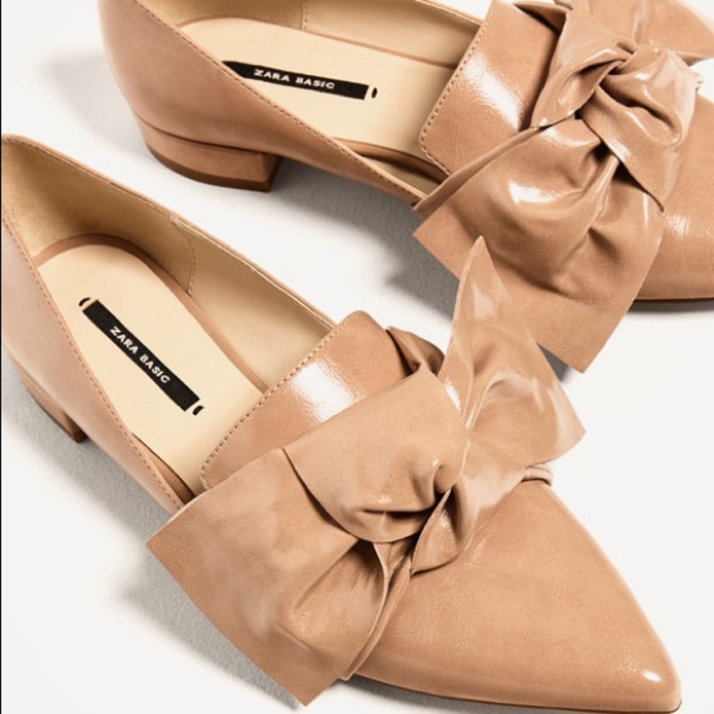 Zara nude colored flats with bow detail