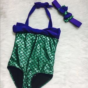 Girls 2T Small Halter Mermaid Swim Suit Bathing