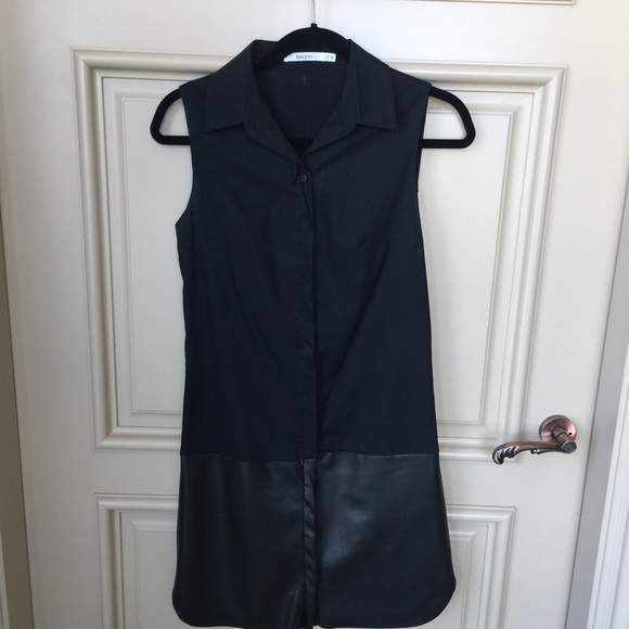 Bailey 44 Black Tank Dress with  "Leather" Panel - Picture 3 of 4