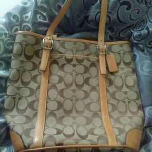 Authentic tan and beige coach purse
