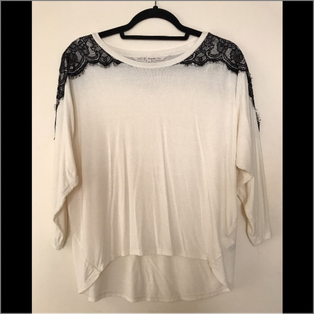 SALE: Rachel Roy cream top with black lace detail.