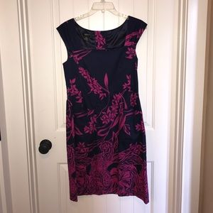 Navy Blue with Magenta Pink Floral Dress