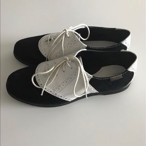 Bass Suede leather saddle oxford Black White 9