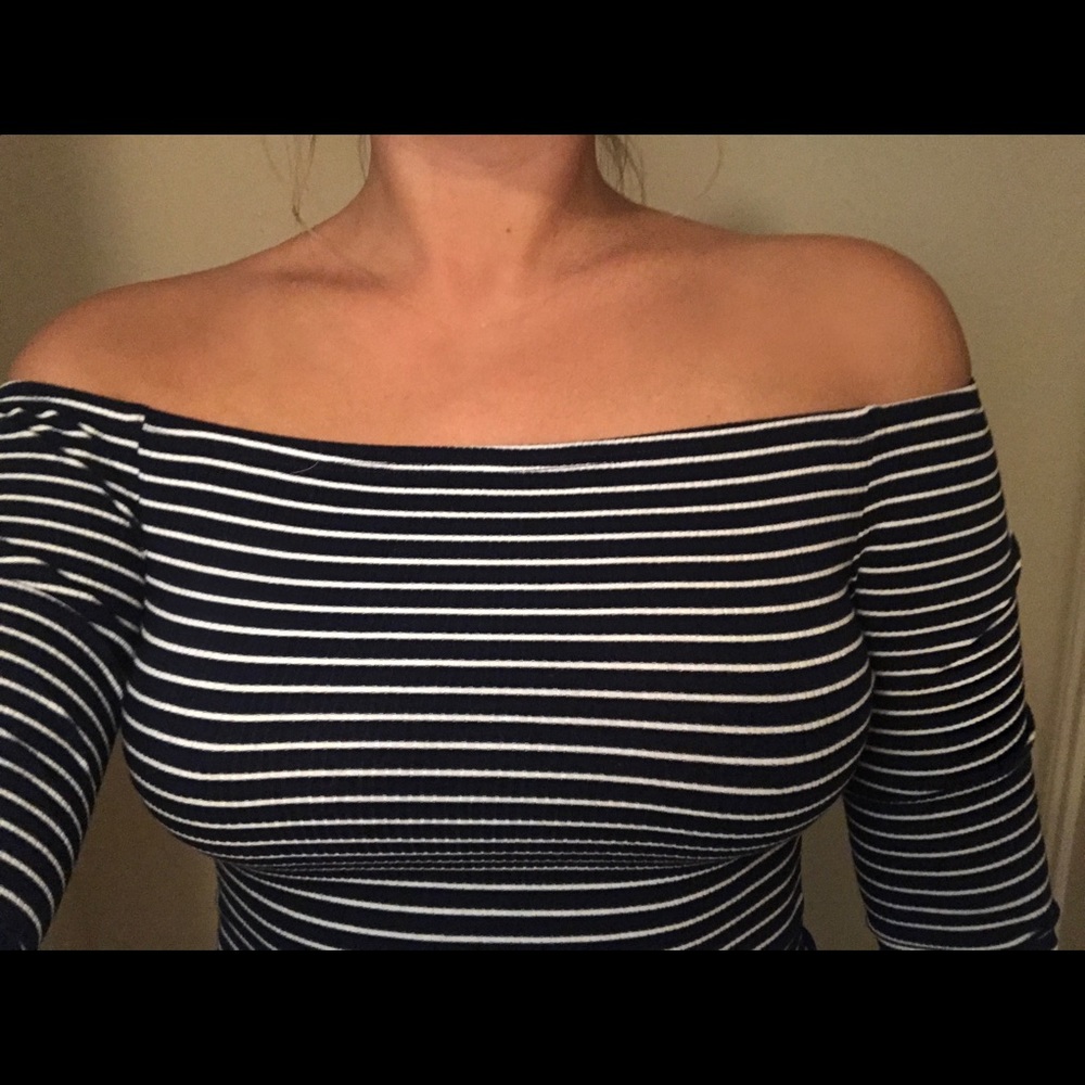 Striped Off The Shoulder Crop atop