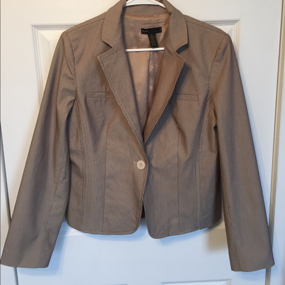 Grace Elements Beige Stripe Blazer, Size 12P