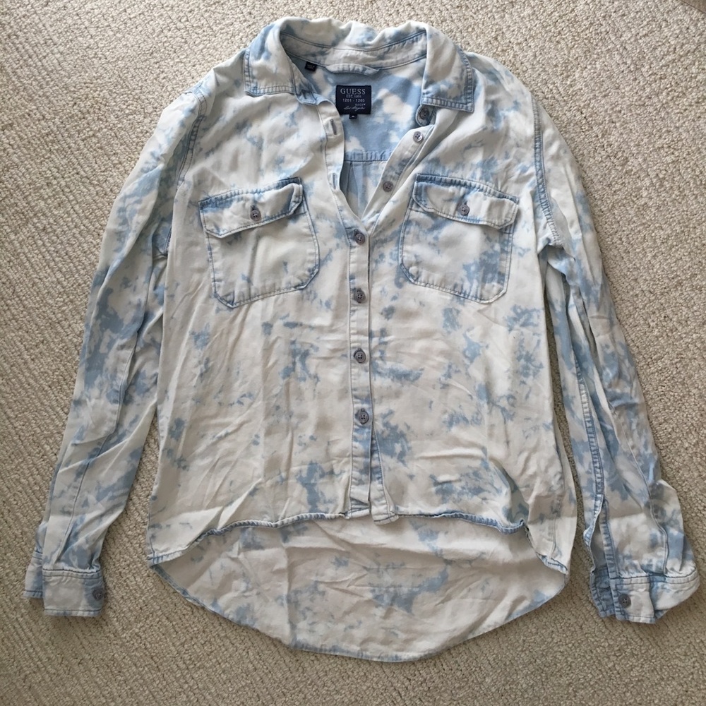 GUESS Acid Wash Blue / White Button Down Top!