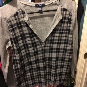 Sz L, black & grey top