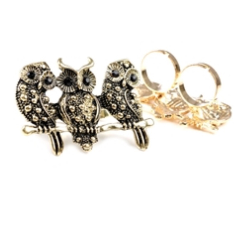 Adjustable 3 owl ring