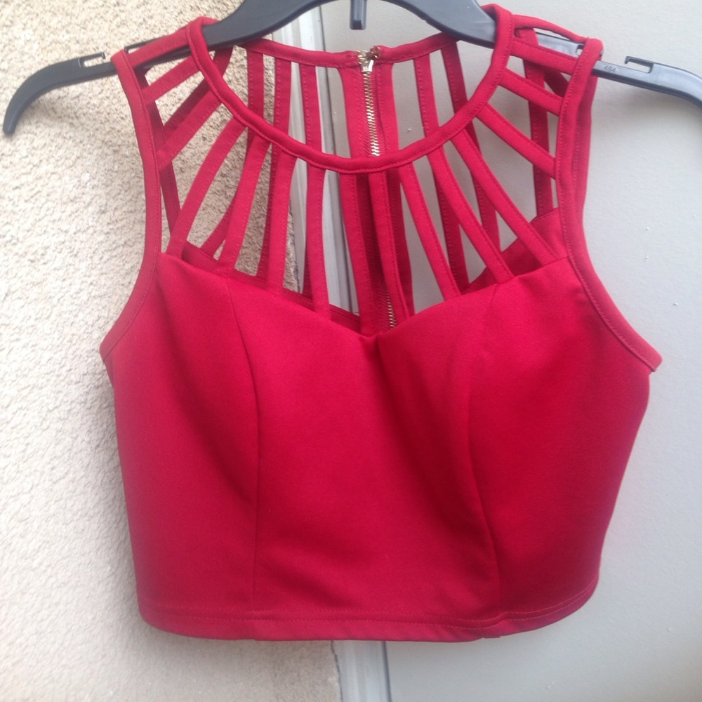 Caged burgundy crop top
