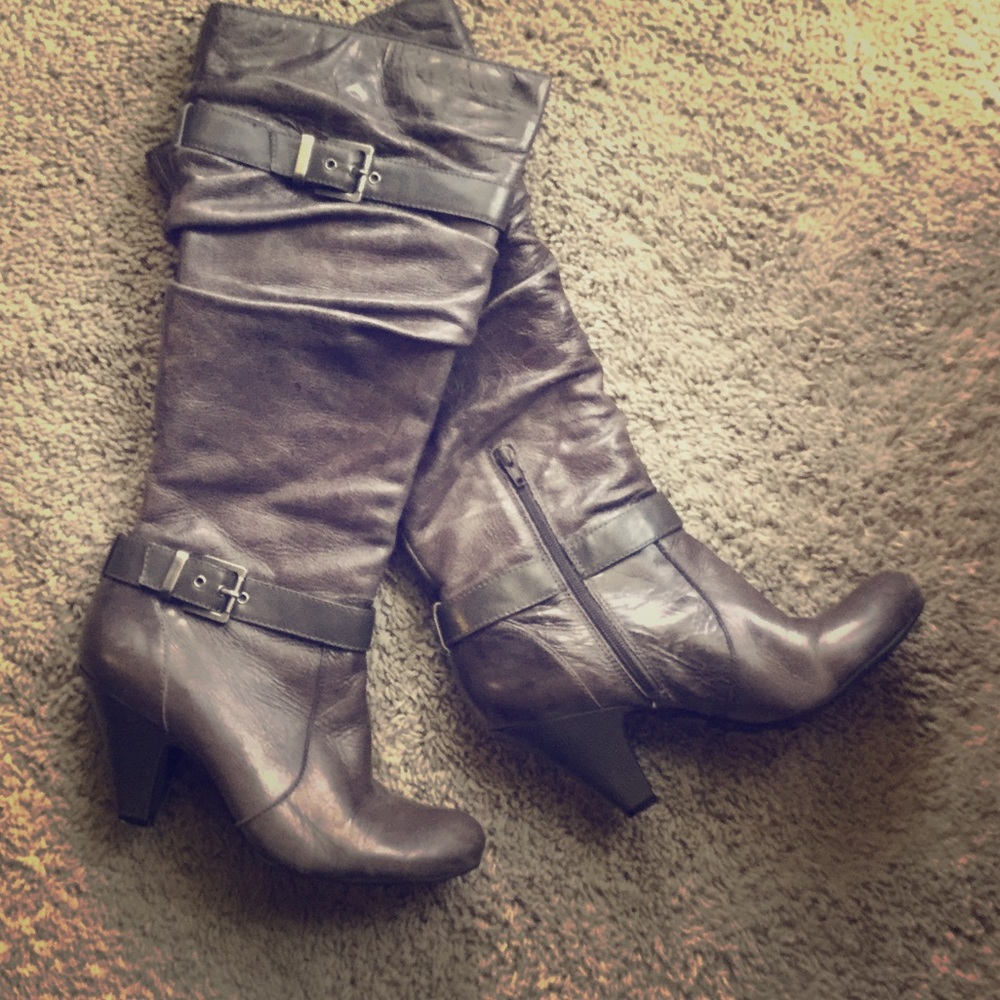 Grey leather boots