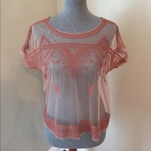 NWOT Forever 21 sheer bronze embroidered top