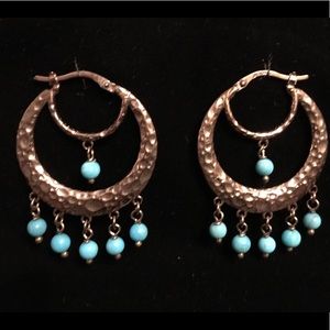 Bronze and real turquoise hoop earrings.