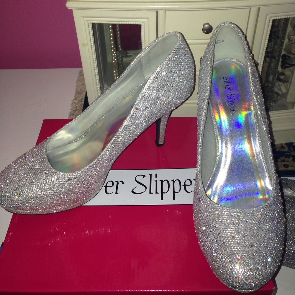 Silver rhinestone covered heels