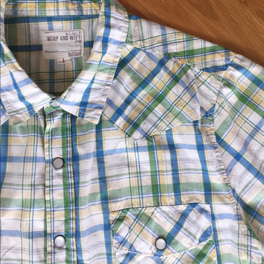 Warp & Weft Button Down Summer Plaid Shirt Large